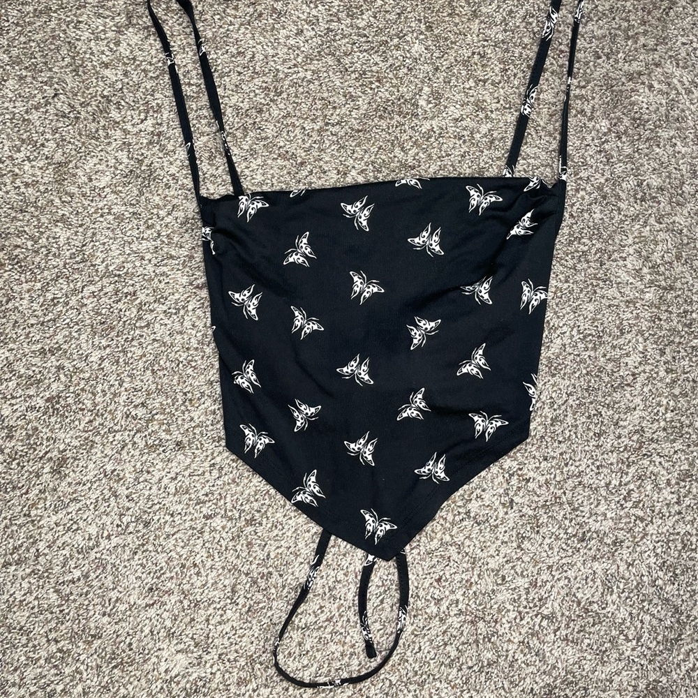 Black Butterfly Print Top